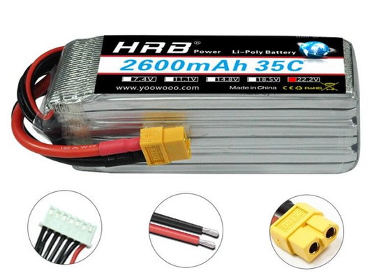 2PCS HRB 6S 22.2V Lipo Battery - 2600mah XT60 T EC5 XT90 AS150 For trex 500 Helicopter For T-REX 470LM Heli FPV Airplanes RC Parts