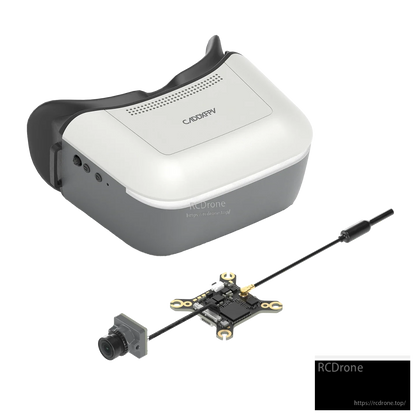 Goggles bundle layout with camera, VTX board and antenna shown alongside the headset