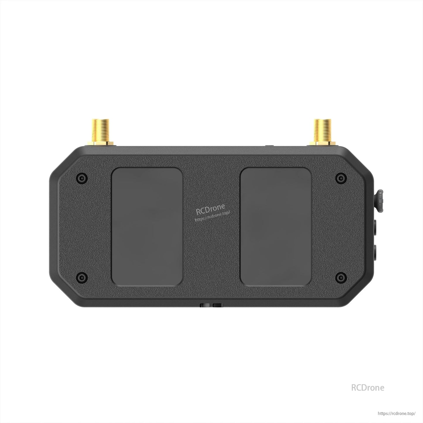 Ascent VRX underside view showing two rectangular mounting pads and antenna connectors at top