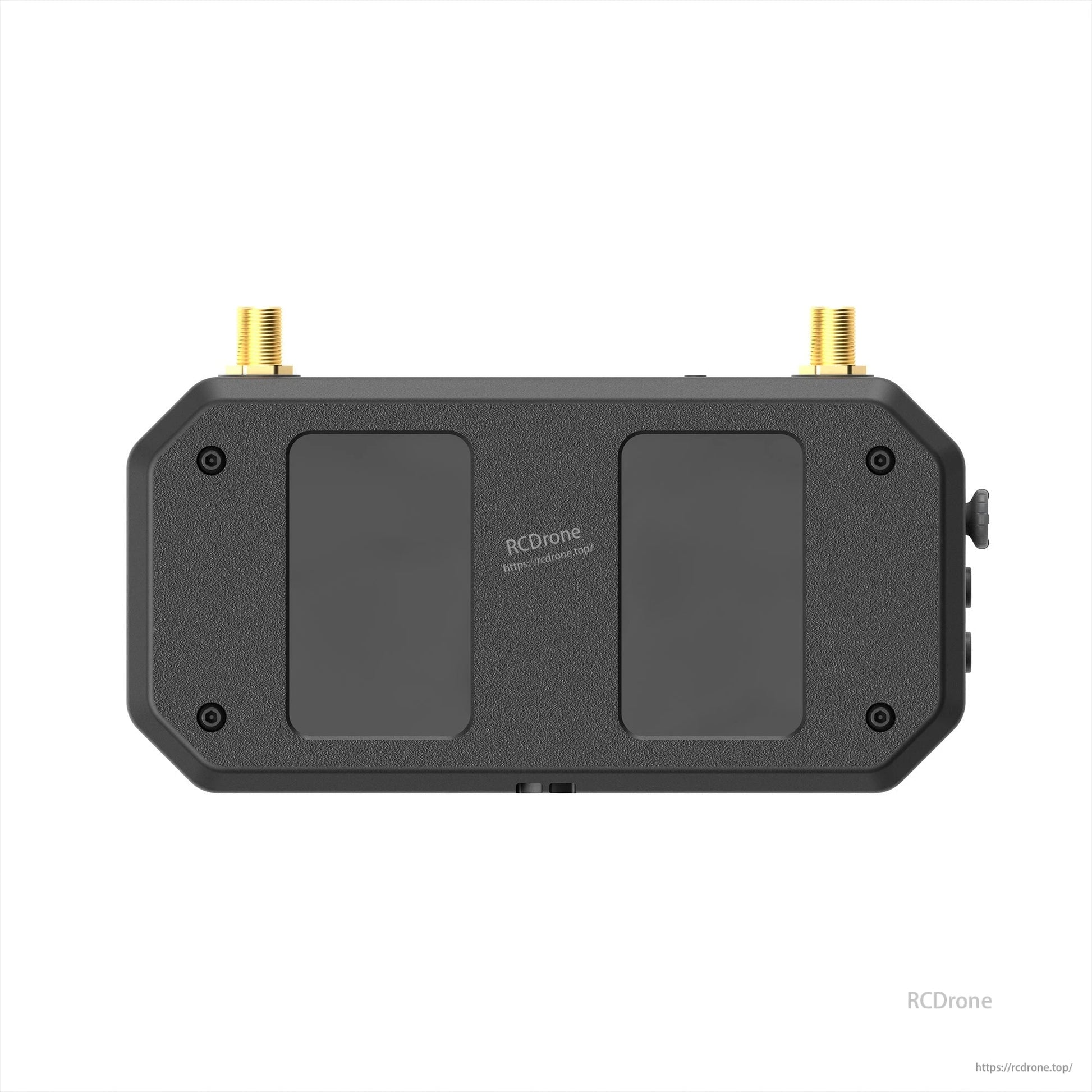Ascent VRX underside view showing two rectangular mounting pads and antenna connectors at top