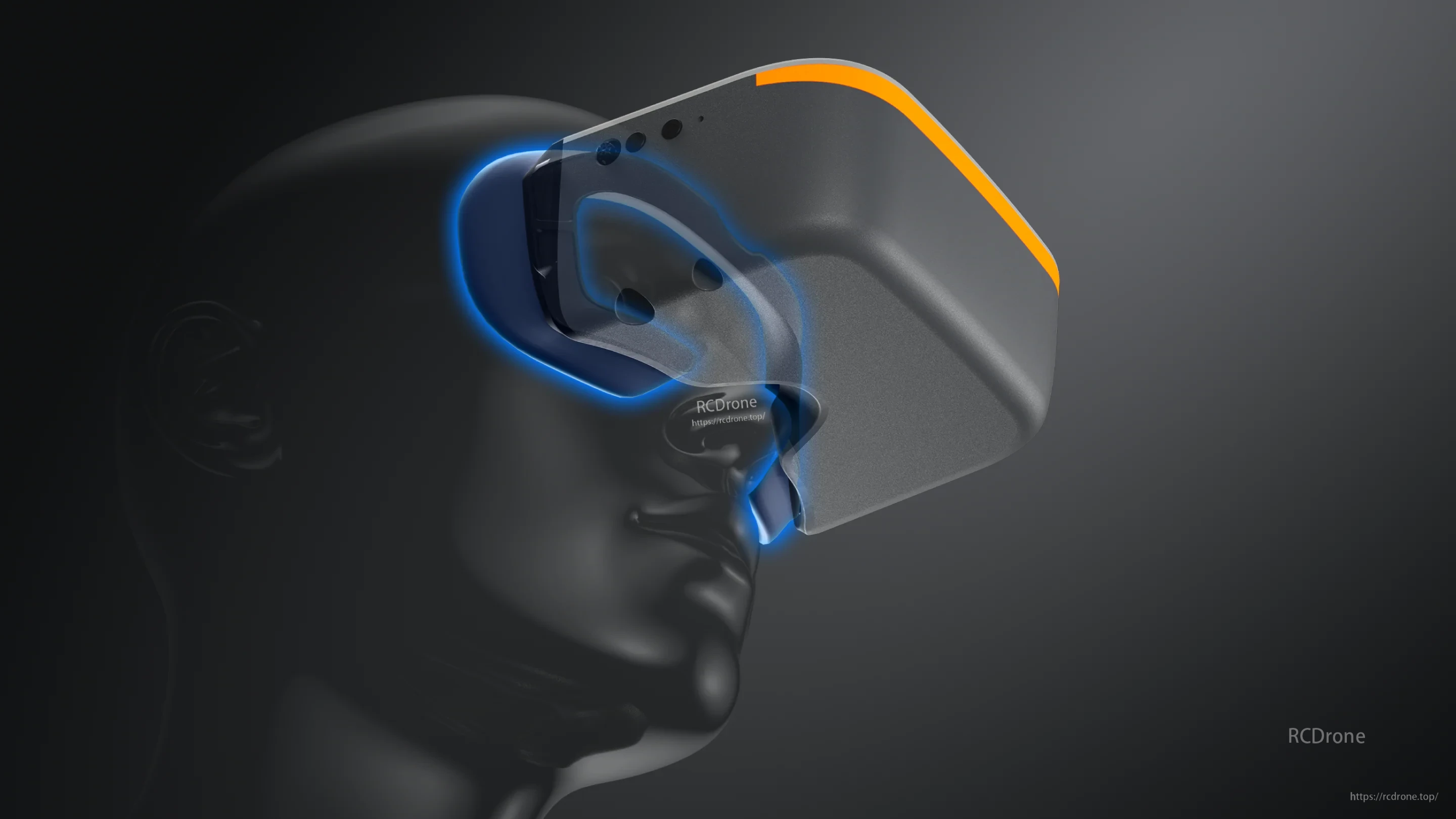 Side profile of the goggles on a head model highlighting the ergonomic fit around the eyes and nose
