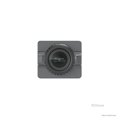 Front view of FPV camera module with lens and square housing on white background