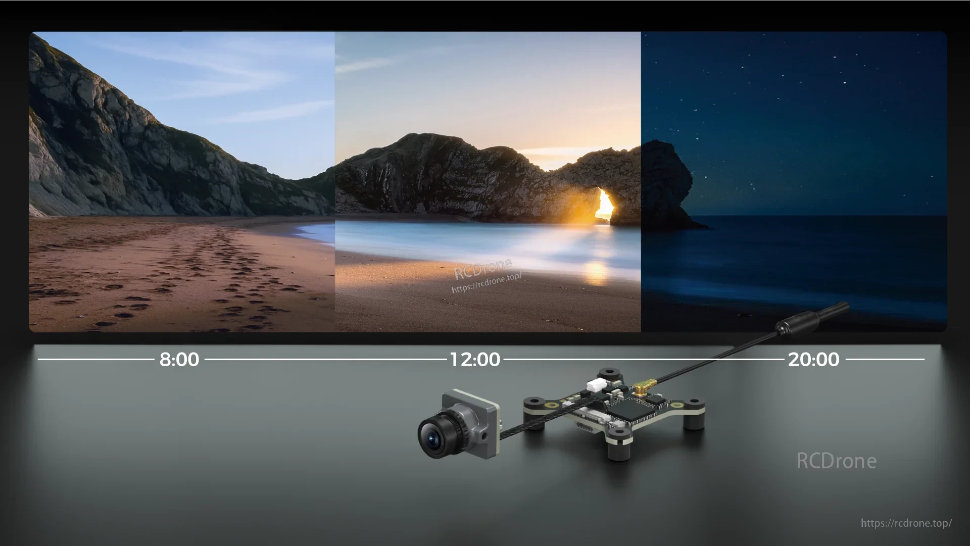 Walksnail Ascent Lite Kit day-to-night HD FPV video modes graphic with VTX board and camera