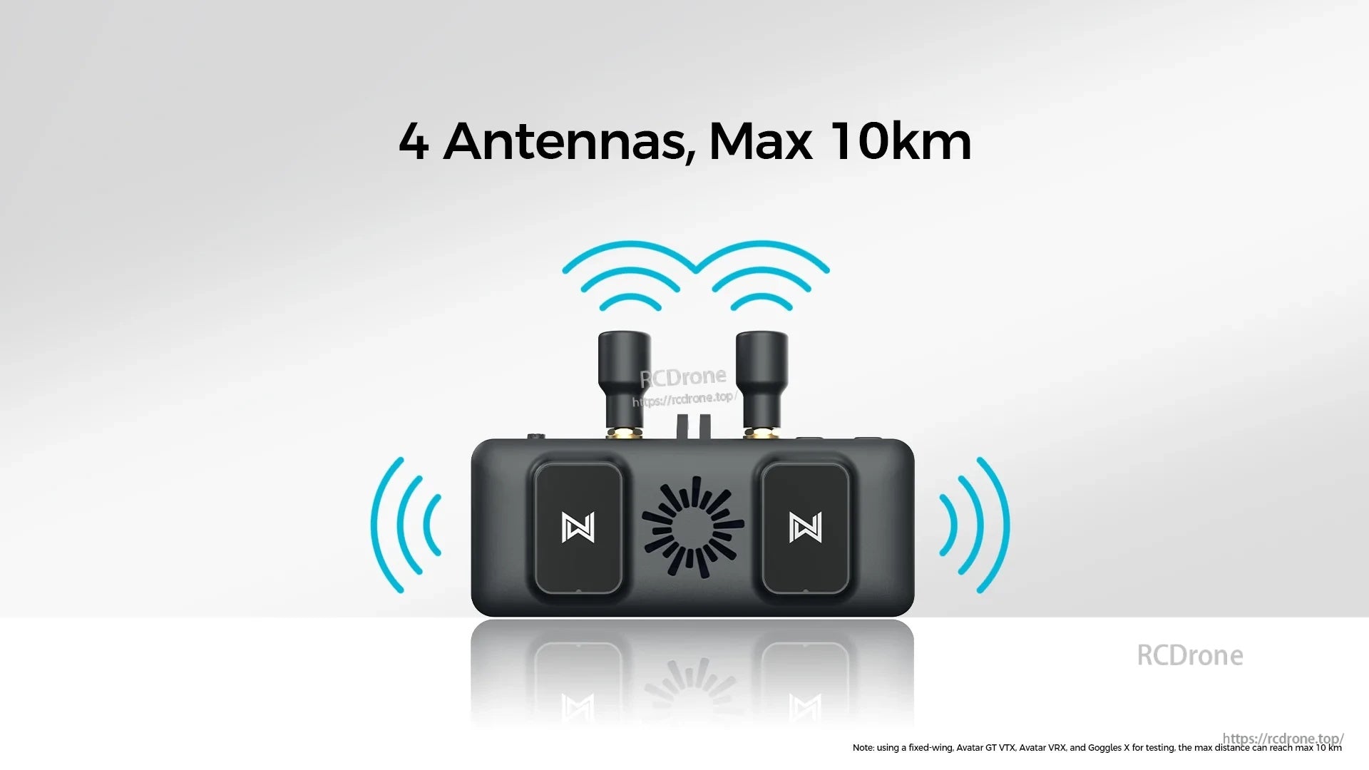 Walksnail Avatar FPV VRX 4-antenna layout with two directional antennas for long-range HD reception