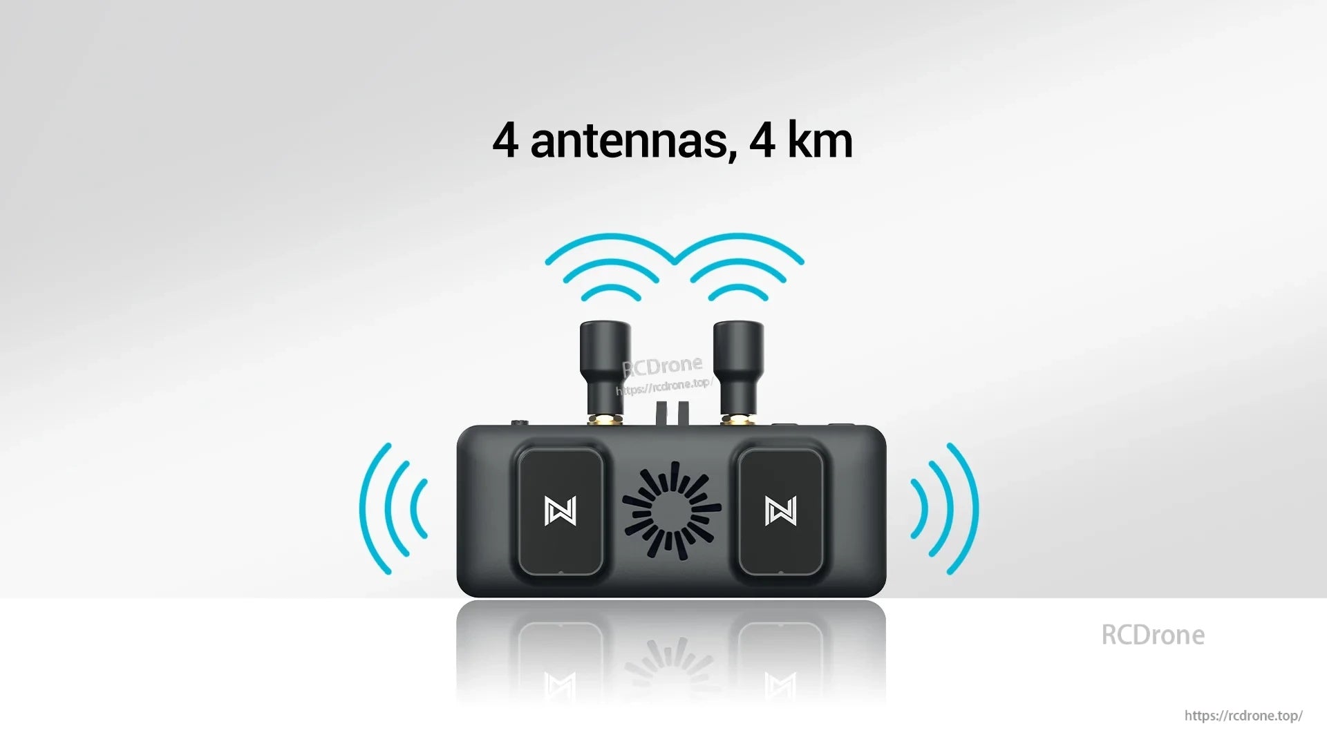 Top view of Walksnail Avatar FPV VRX with two installed antennas and four-antenna diversity design