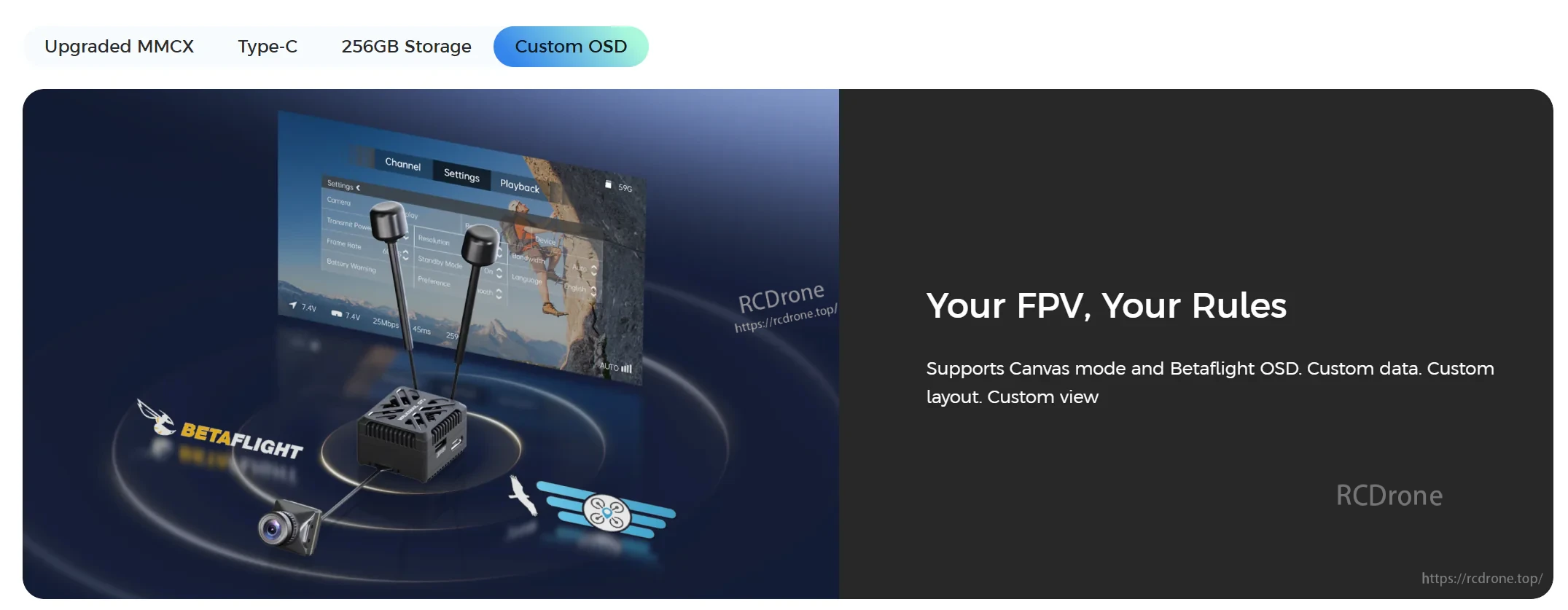 Custom OSD support with Canvas mode and Betaflight OSD for Walksnail digital FPV system