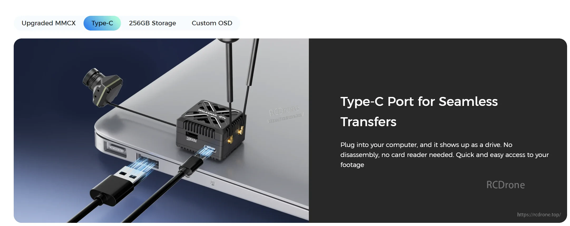 Walksnail Avatar GT2 VTX with USB Type-C port for direct file transfer from onboard recordings