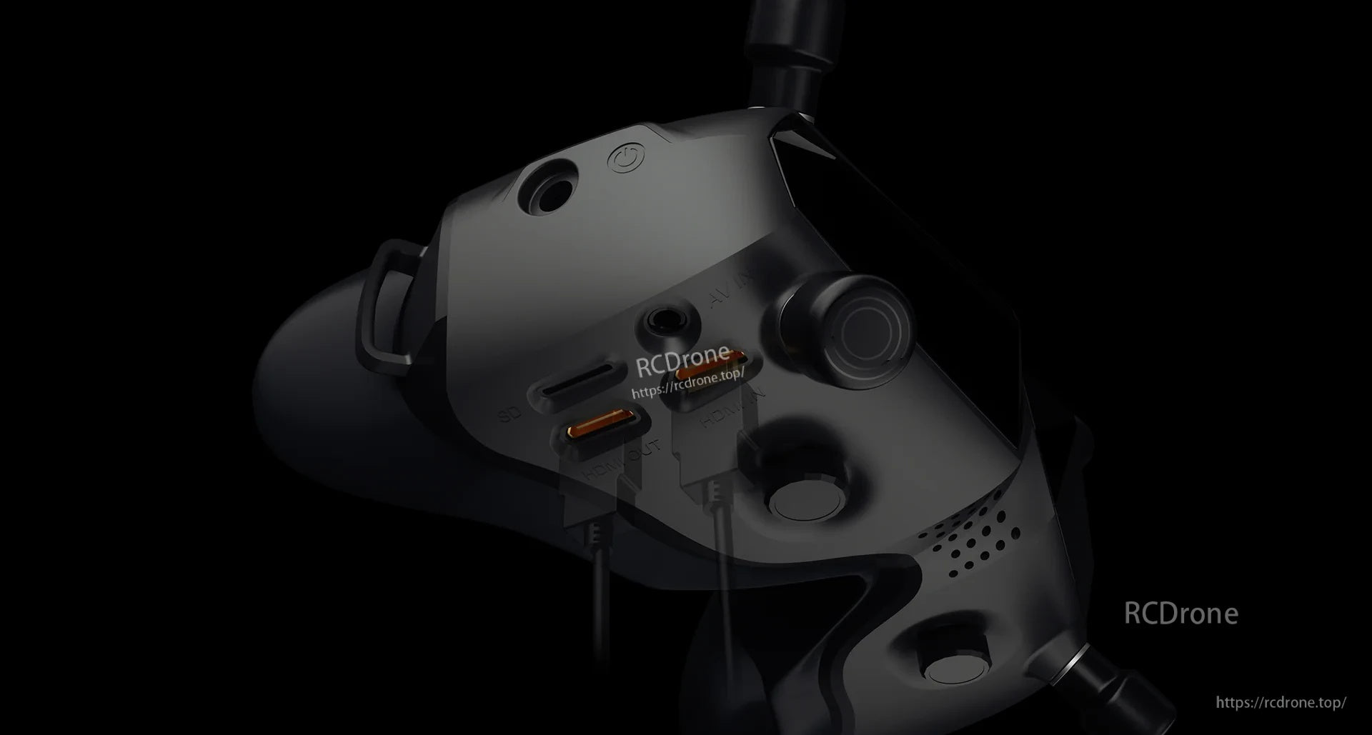 Close-up of the Walksnail goggles control area showing the side dial and port access on the housing
