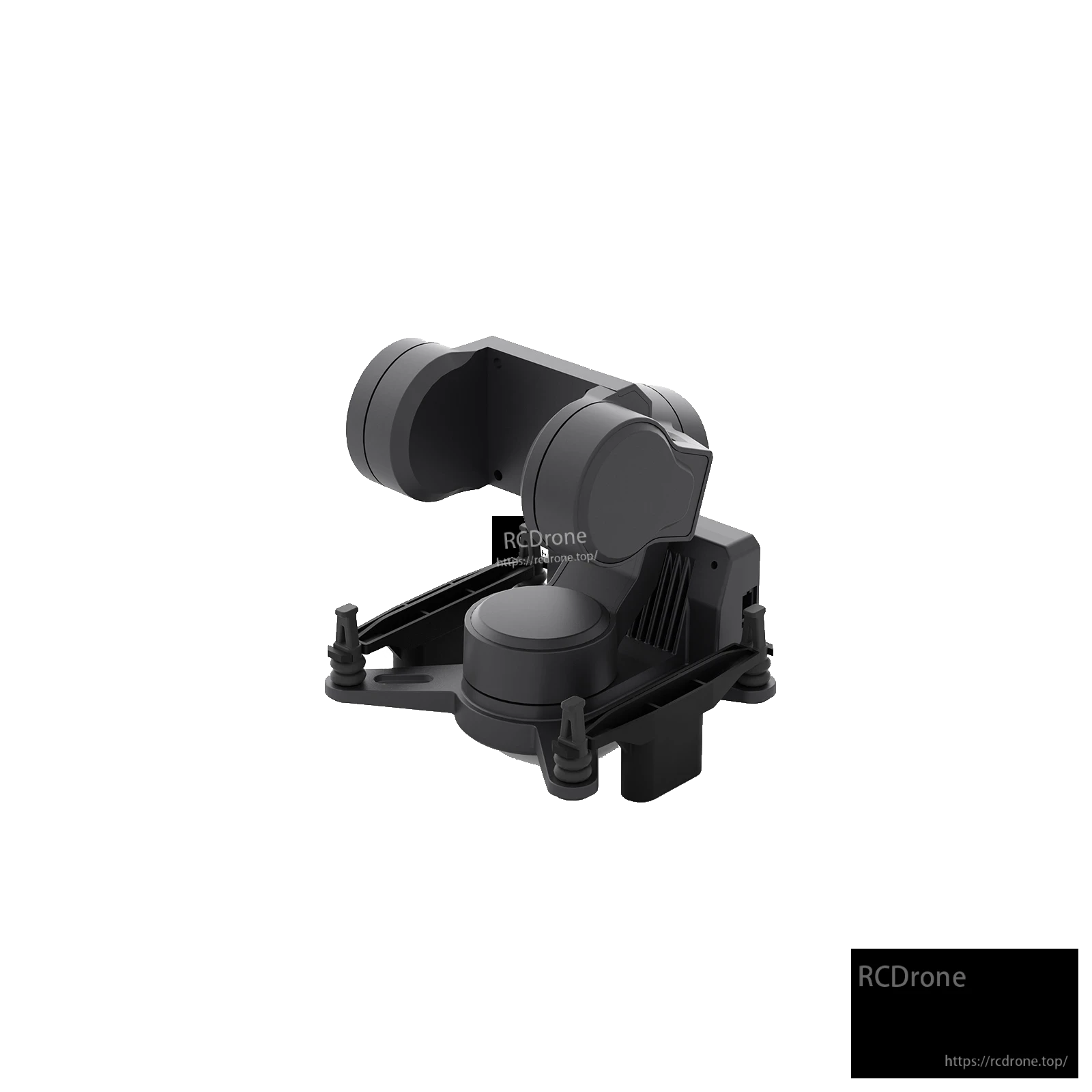 Motorized gimbal accessory on mounting base, black finish, isolated on dark background