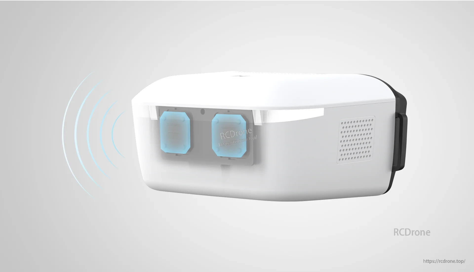 Goggles graphic highlighting internal head-tracking sensors with signal waves