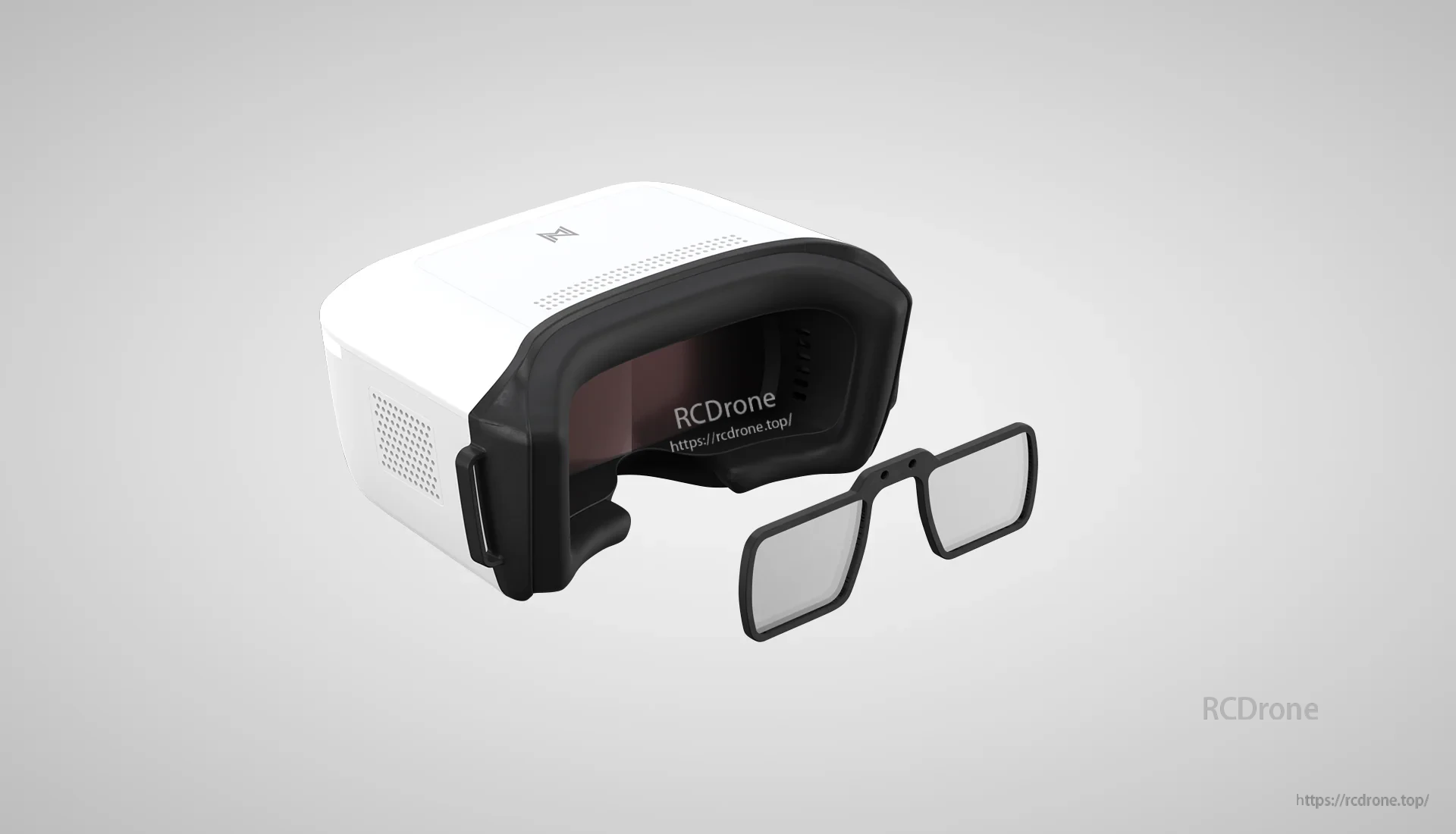 Walksnail Avatar HD Goggle with removable lens frame displayed in front of the eyepiece opening