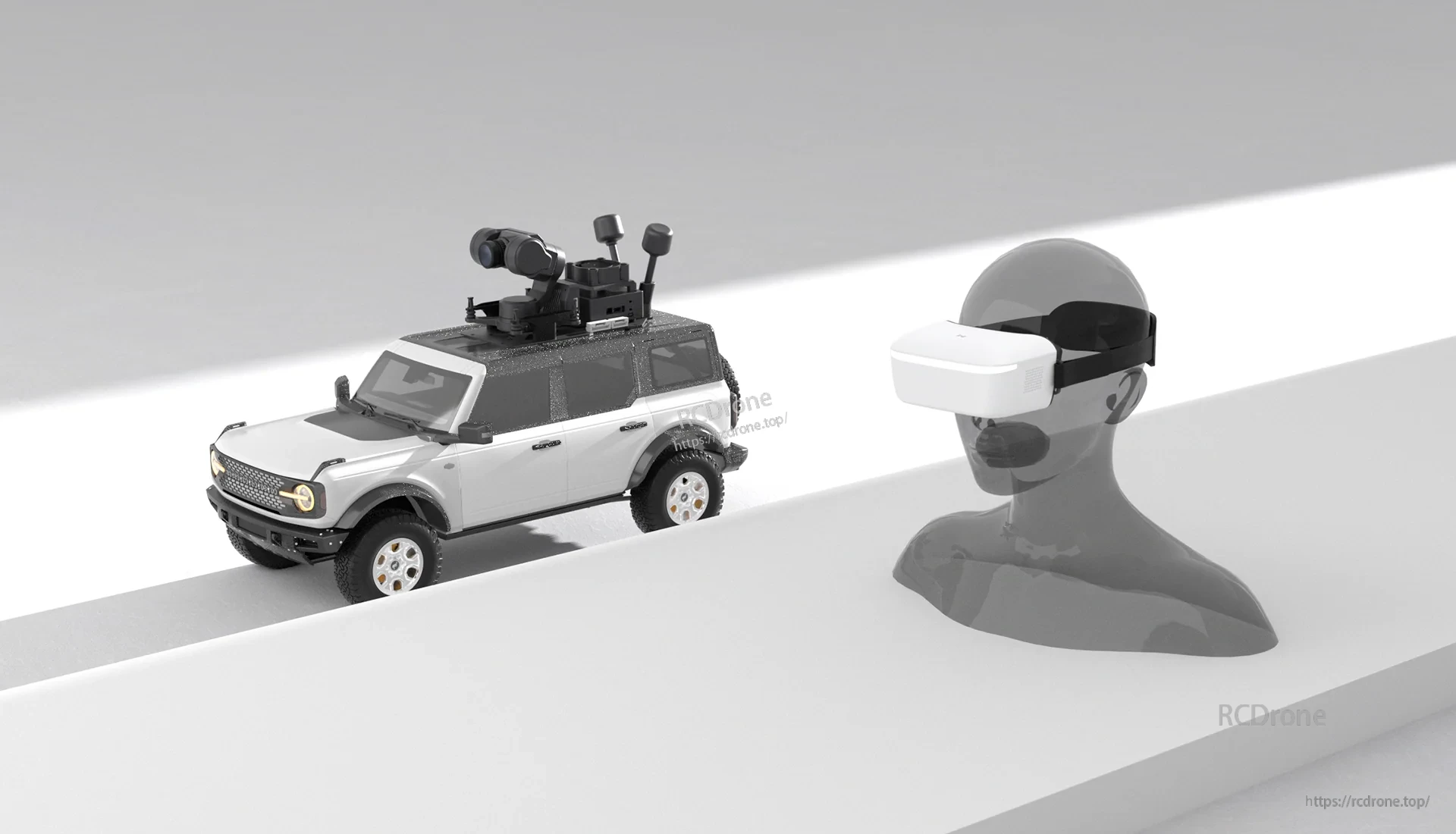 Head-tracked FPV viewing concept with goggle wearer and vehicle-mounted camera rig