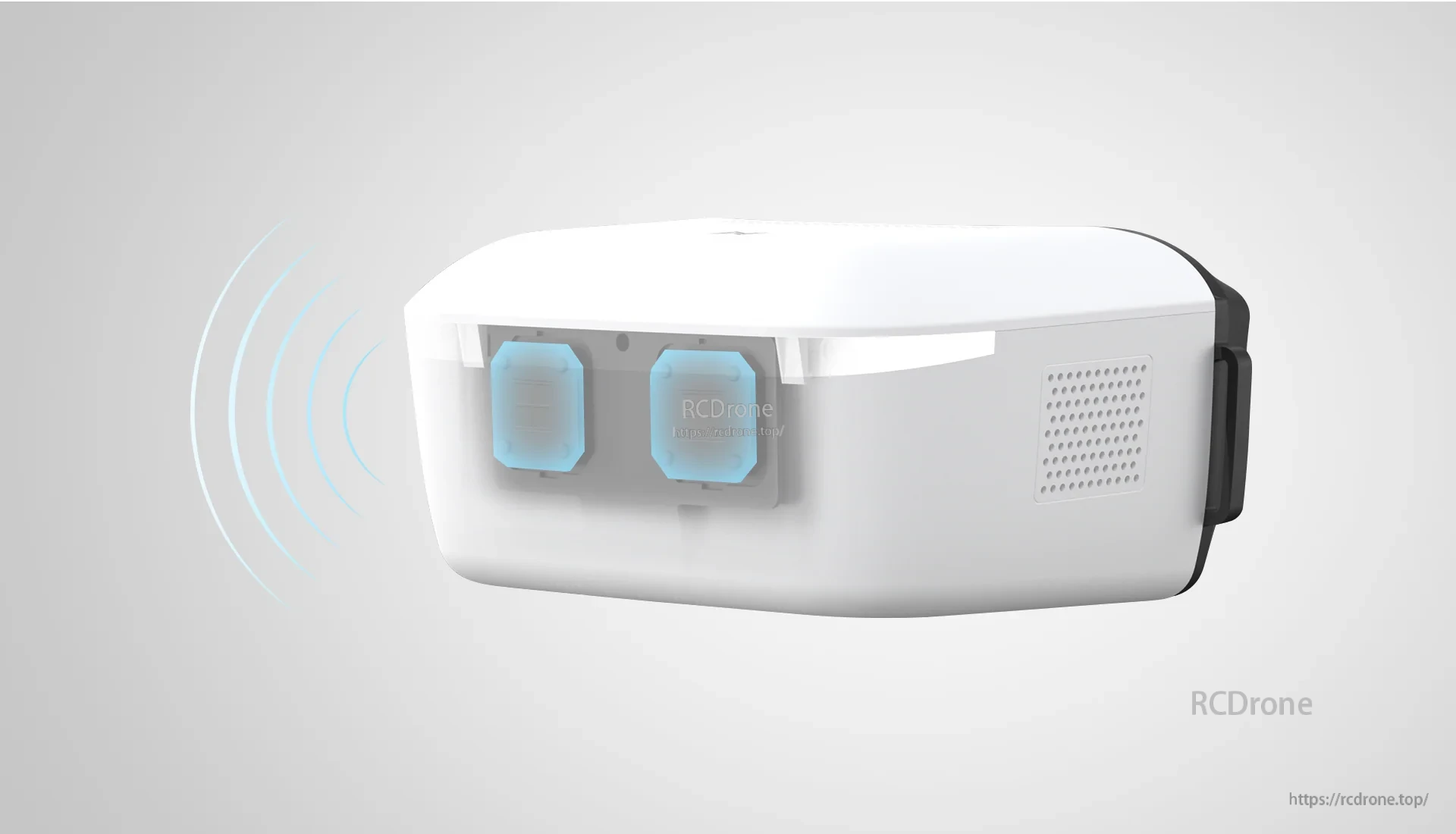 Goggles housing with highlighted internal sensors illustrating nine-axis gyro head tracking module