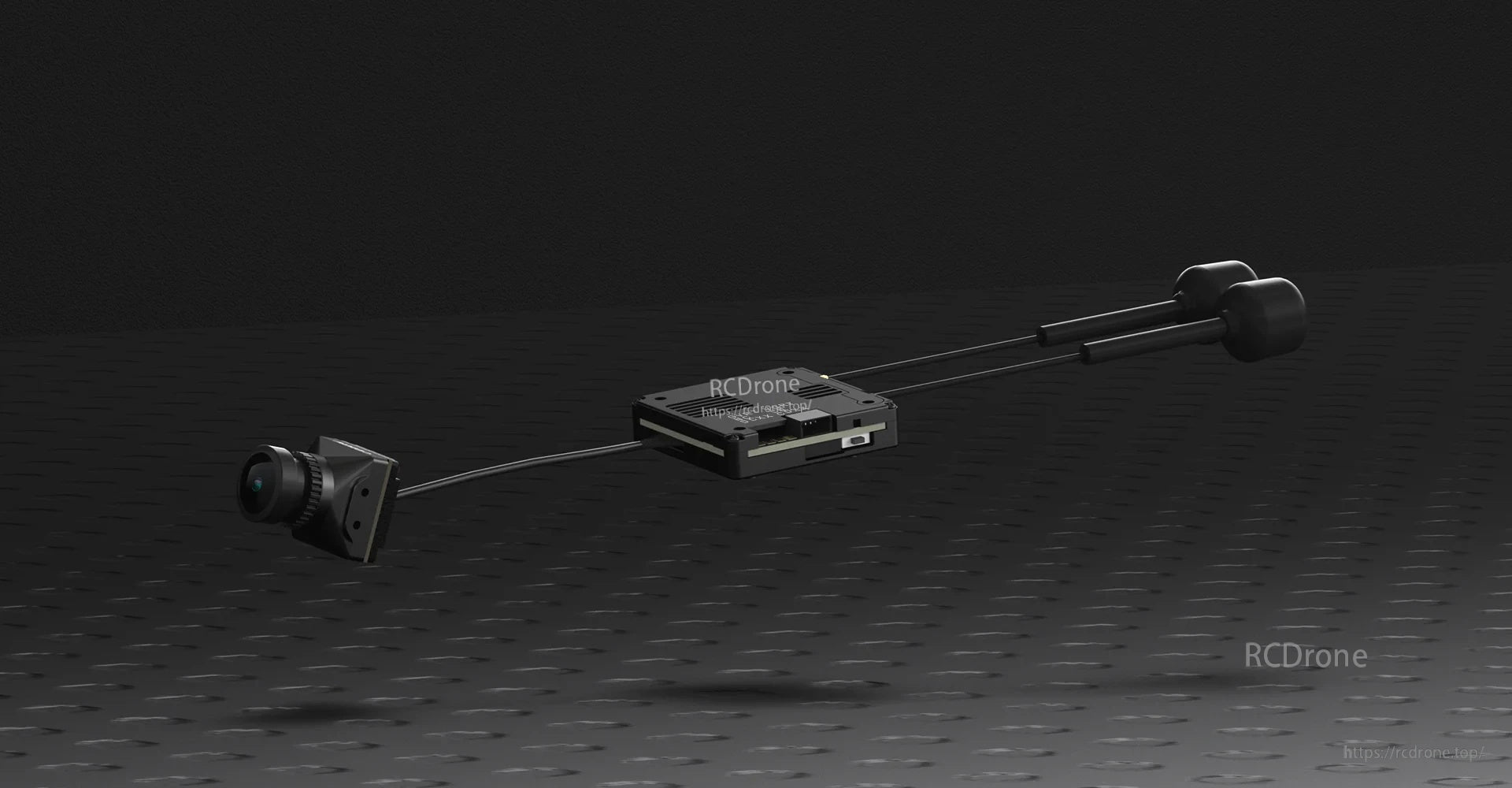 Walksnail Avatar HD Pro Kit components laid out: FPV camera, VTX module, and dual antenna assembly