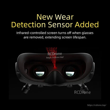 Wear detection sensor feature graphic; infrared-controlled screen turns off when goggles are removed