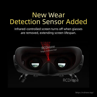 Wear detection sensor feature graphic showing infrared auto screen-off when goggles are removed