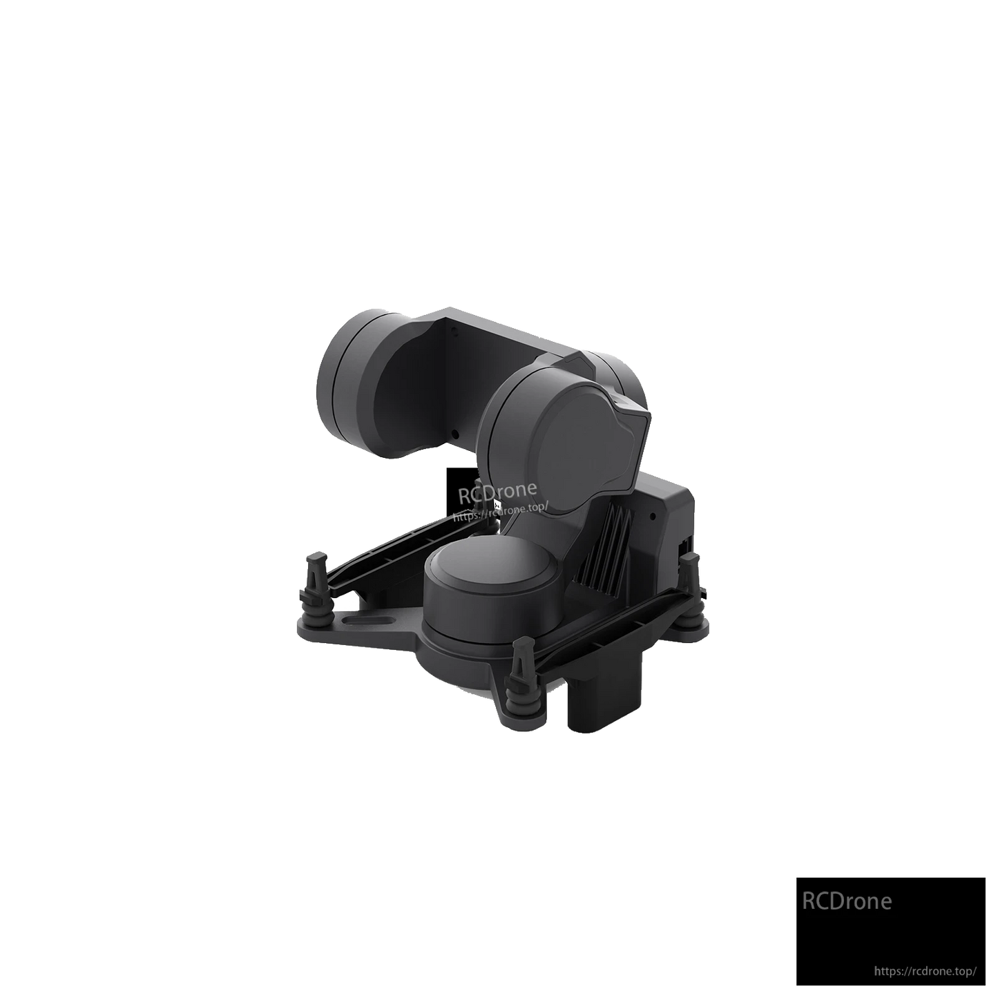 Gimbal camera module close-up with mounting base and wiring lead