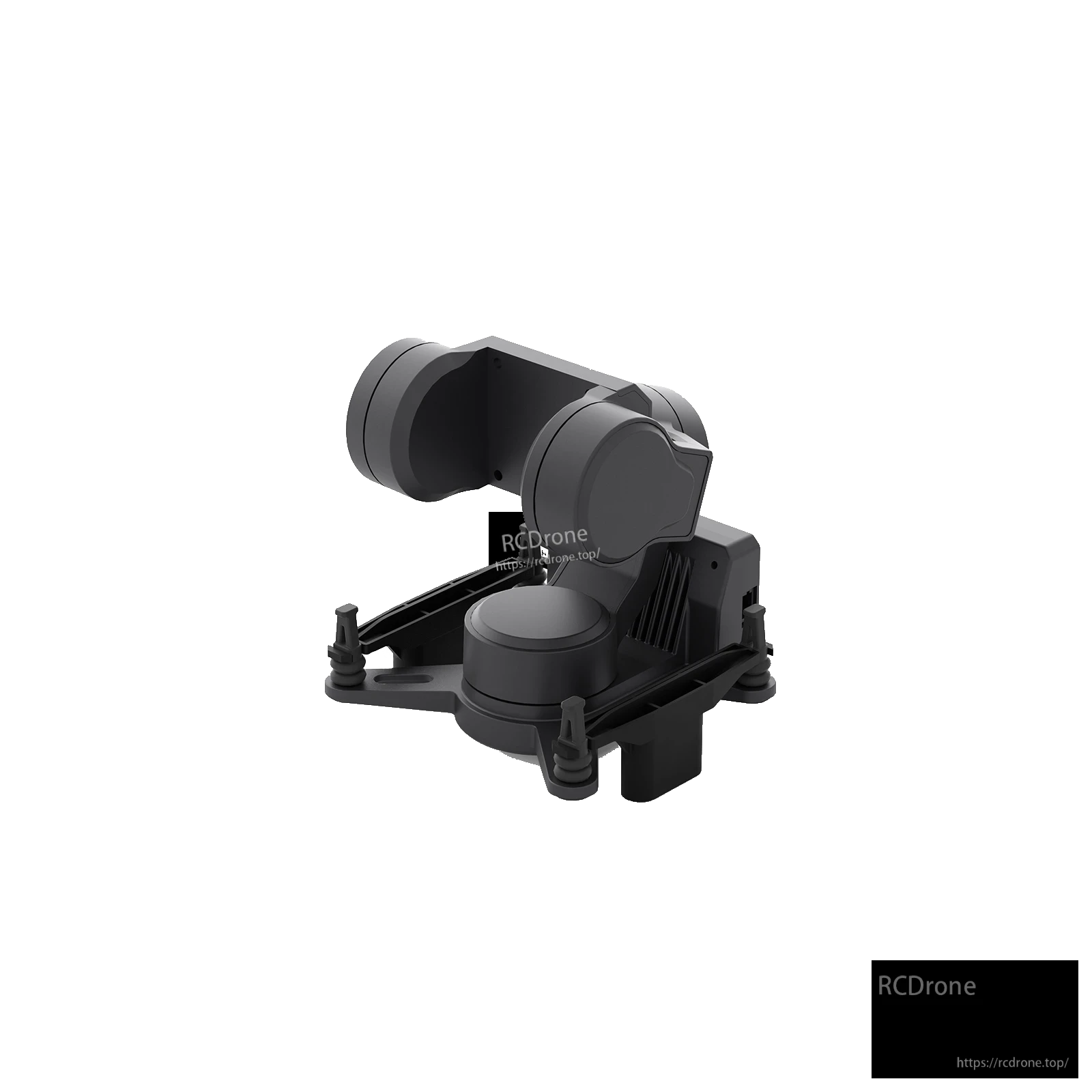 Gimbal camera module close-up with mounting base and wiring lead