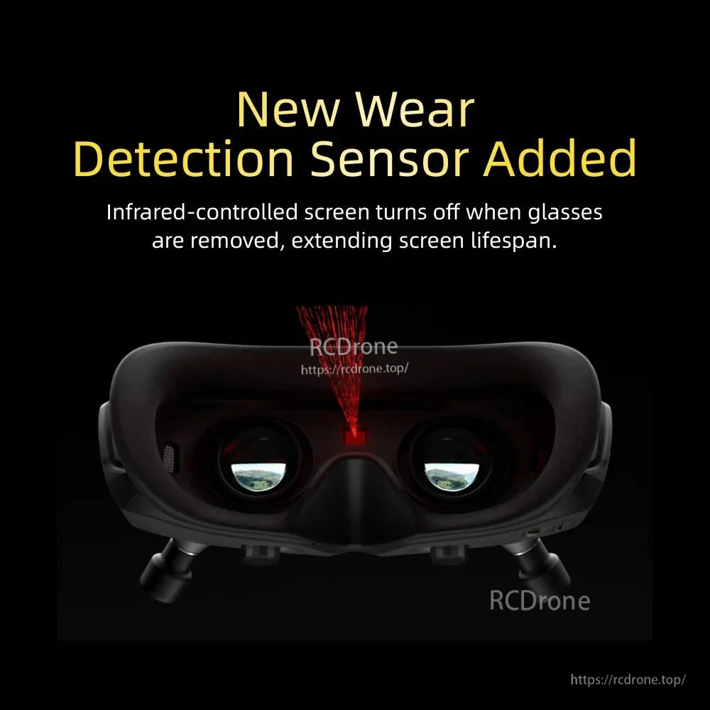 Infographic: new wear detection sensor added; infrared-controlled screen turns off when goggles are removed