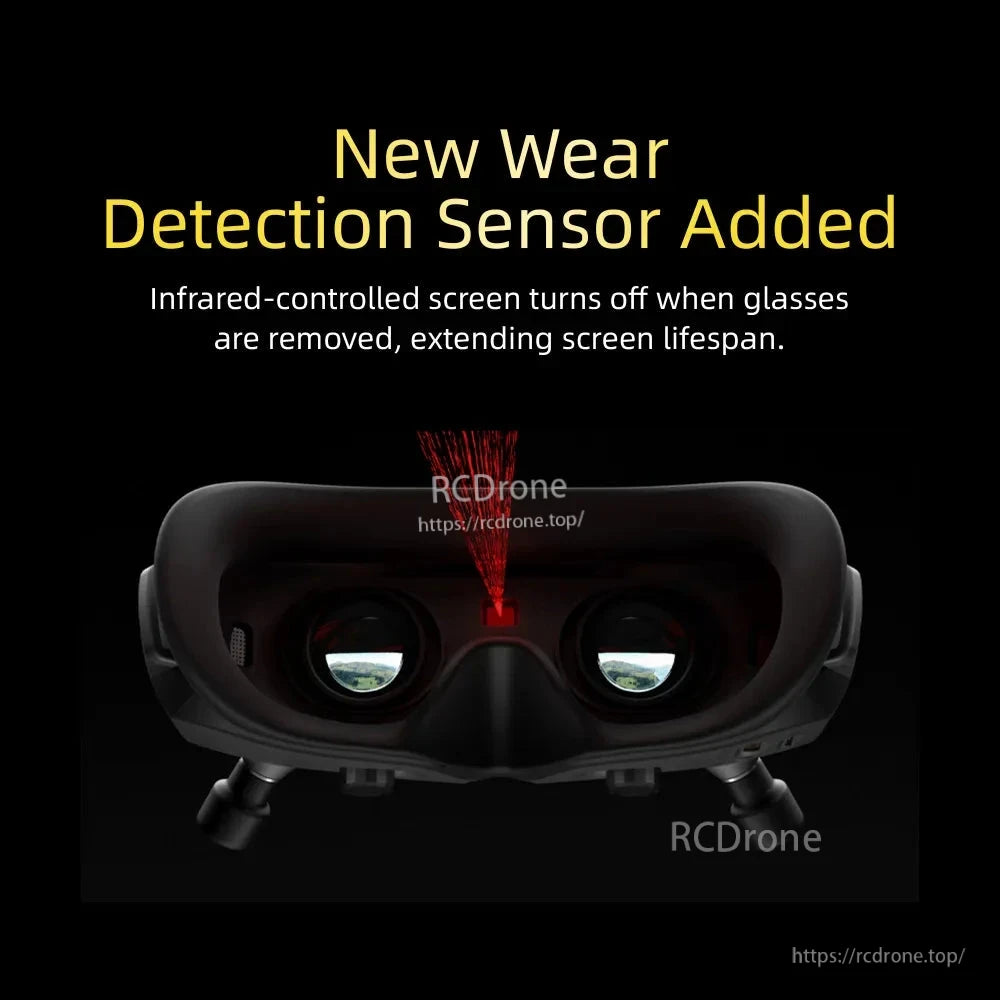 New wear detection sensor added graphic—infrared control turns screen off when goggles are removed