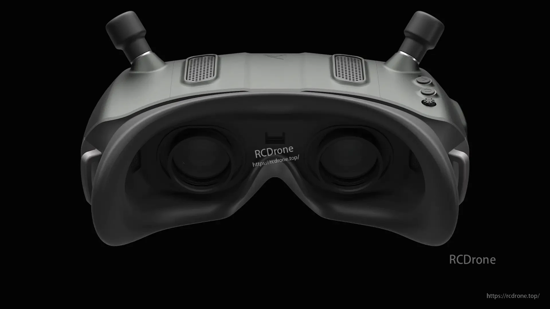 Front-facing goggle outline with a dark screen-area overlay illustration