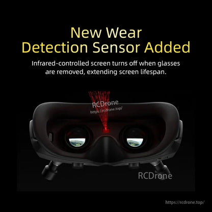 Wear detection sensor feature graphic: infrared control turns screen off when goggles are removed