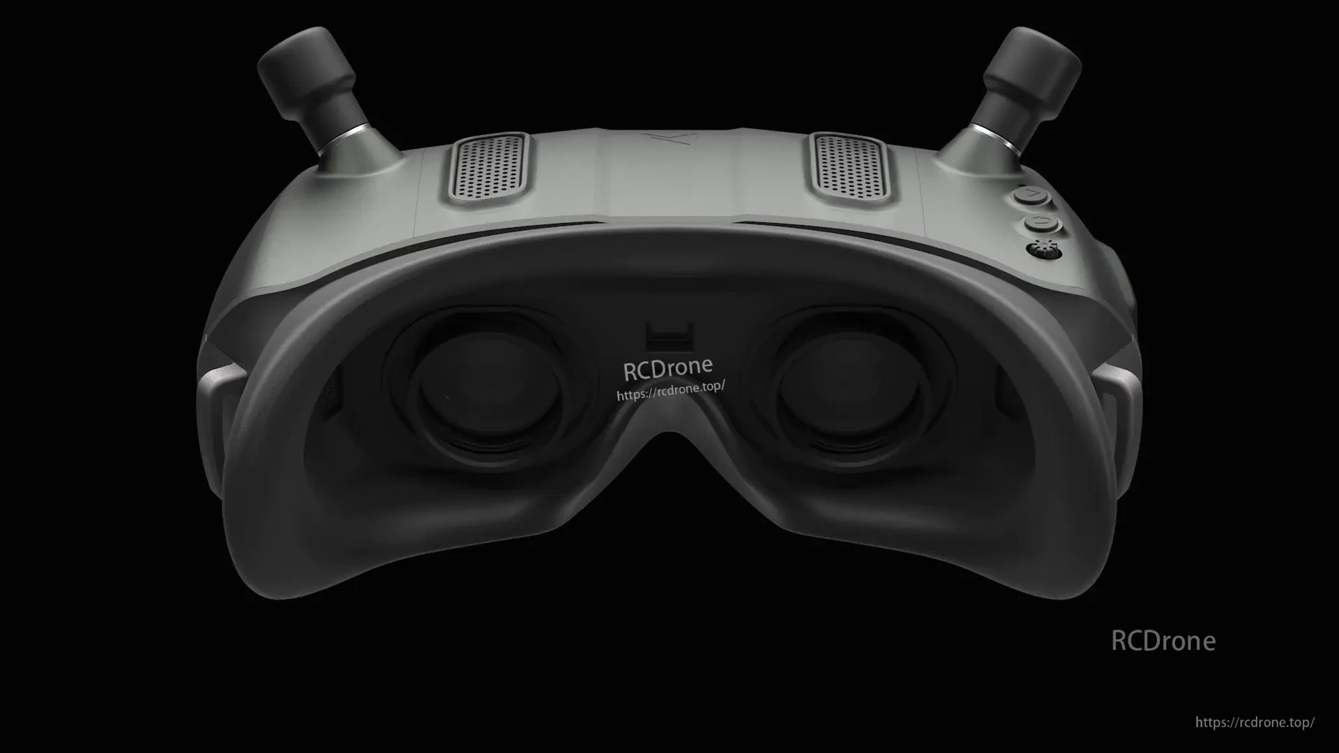 Front view silhouette of FPV goggles with a dark overlay representing the screen/display area