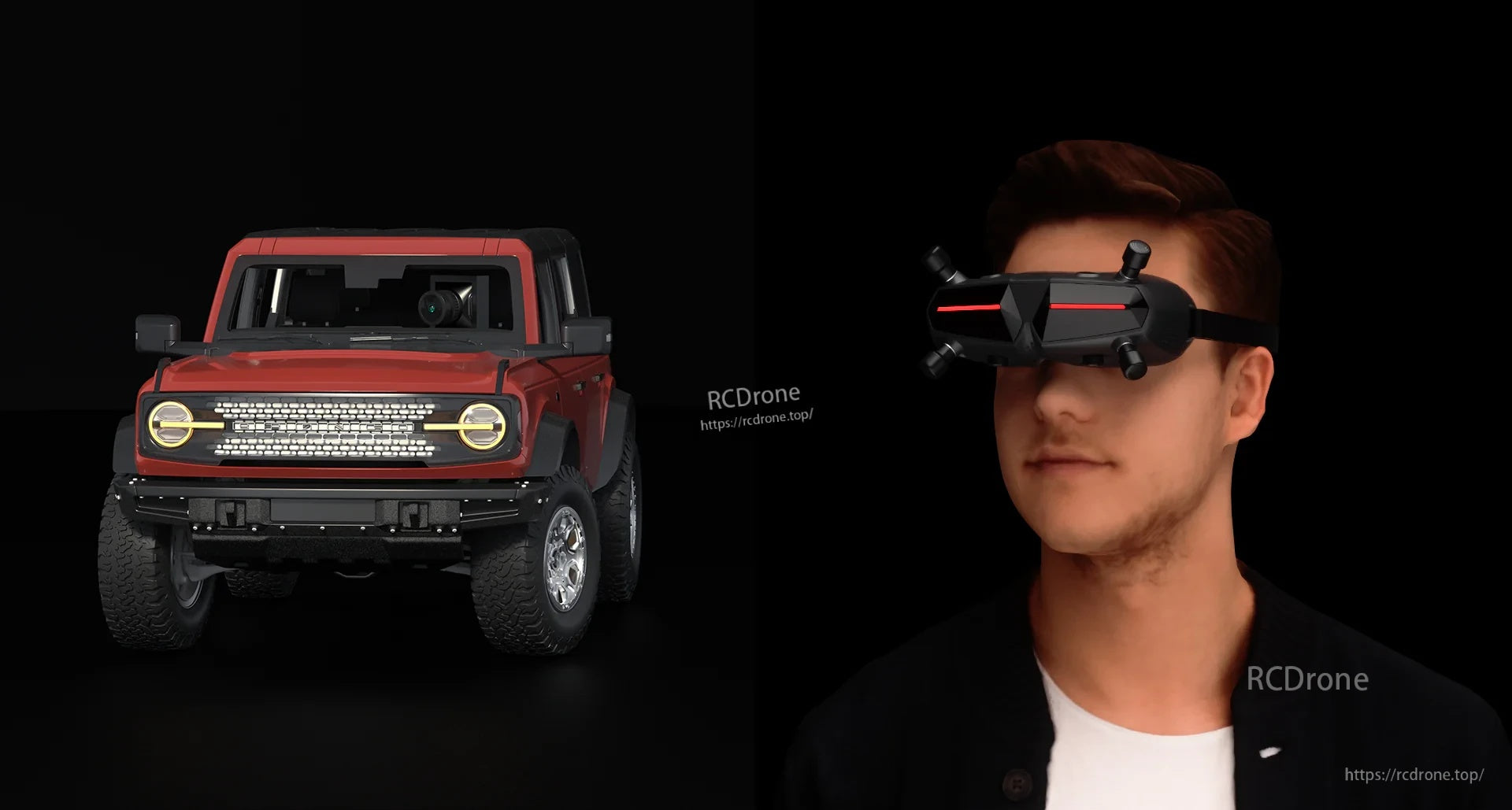FPV use example with RC car view, illustrating goggles for driving or ground applications beyond drones