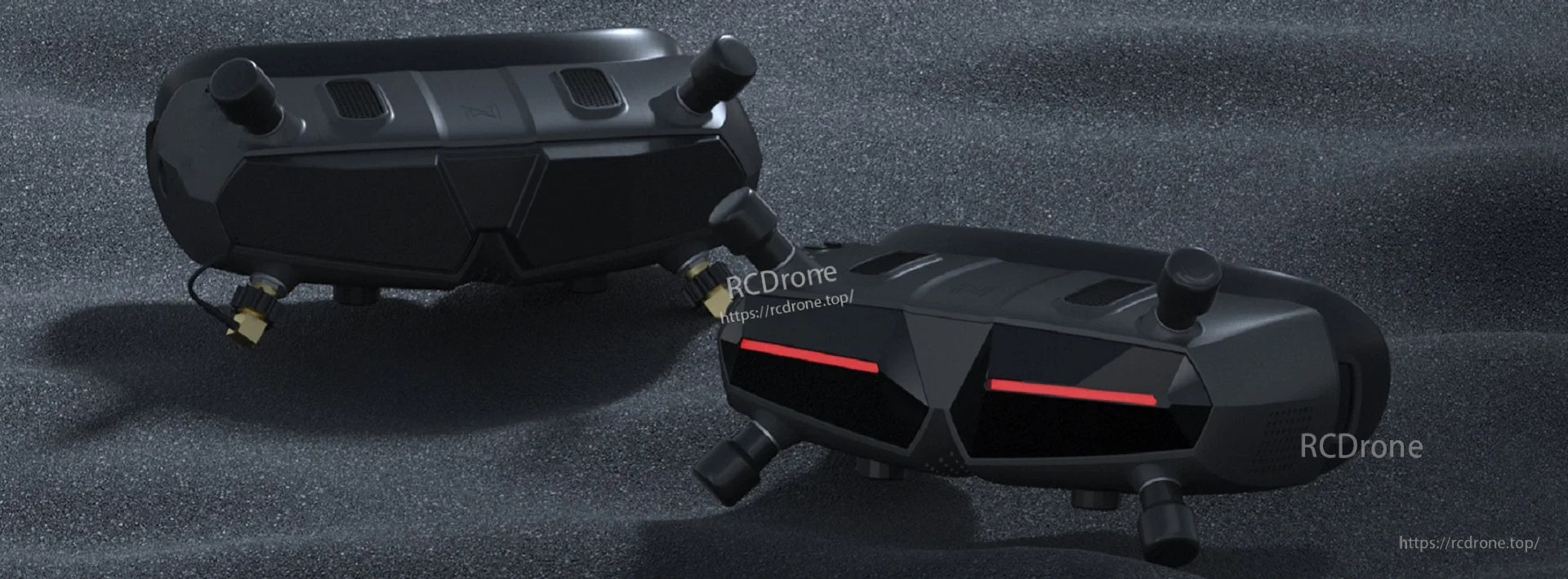 Top view of FPV goggles showing dual antenna mounts and compact housing design