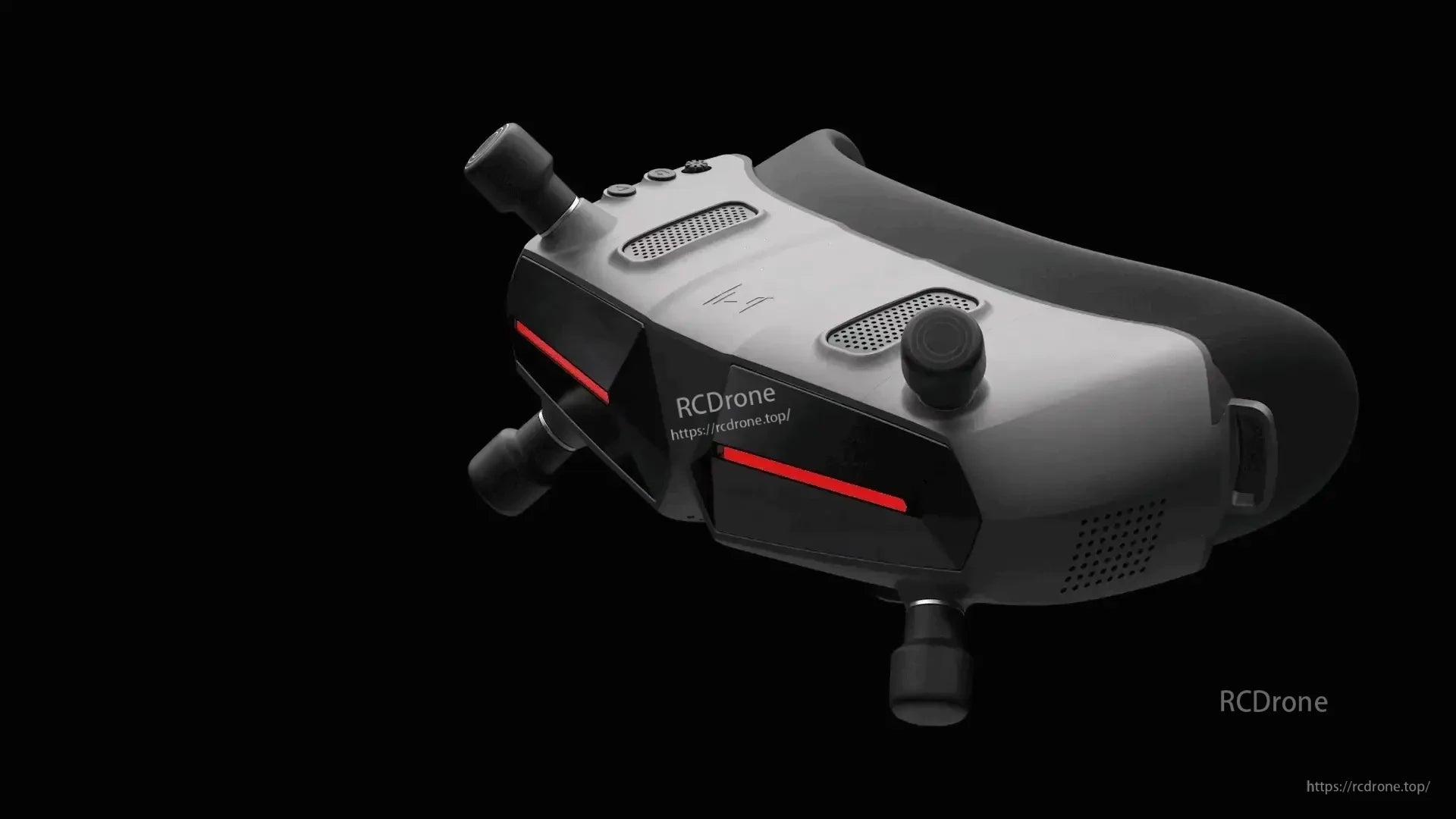 Walksnail Avatar HD Goggle three-quarter view with antennas installed and front light strip detail