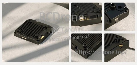 Avatar V2 VTX module detail collage showing ports, mounting points, and heat-sink surface