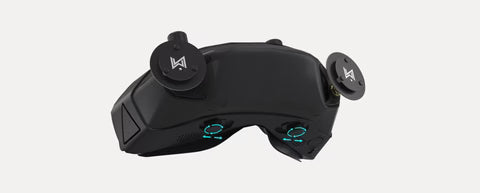 Black FPV goggles front view with dual antennas mounted on top