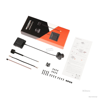 Package contents: Walksnail Avatar HD Kit V2 box, VTX, camera, antenna, cables, screws and manual