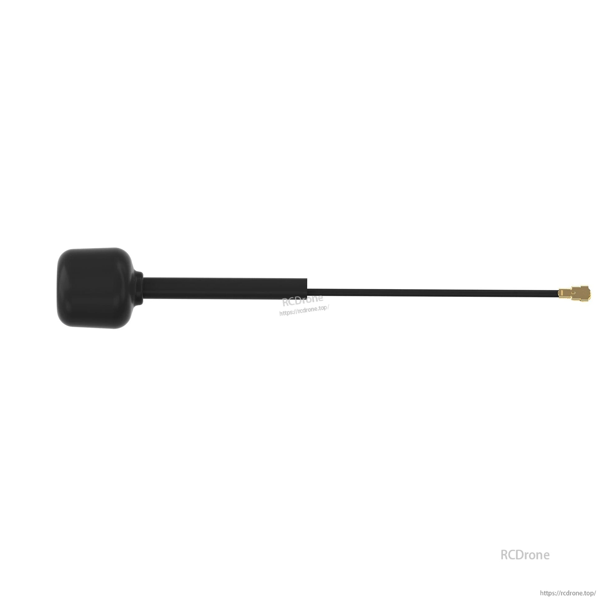 Included 5.8GHz FPV antenna close-up with coax lead and small gold connector