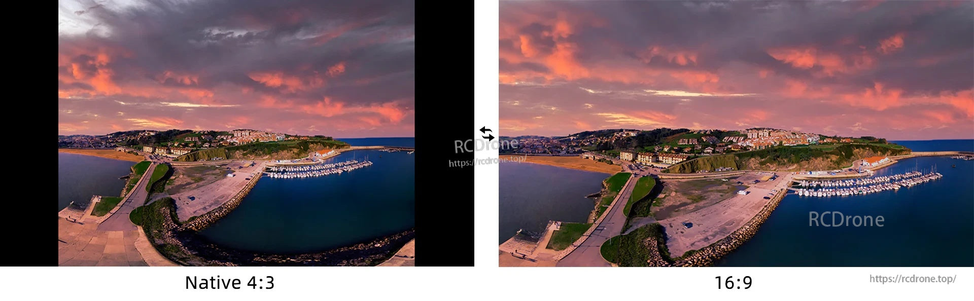 Comparison of FPV video aspect ratios: native 4:3 versus 16:9 widescreen view
