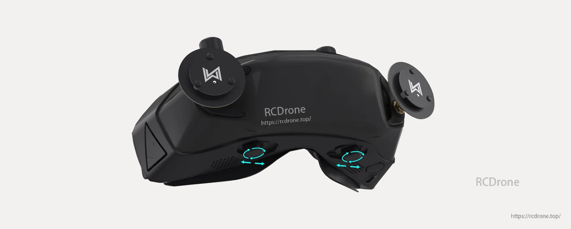 Front view of Walksnail Avatar goggles with two antenna mounts and contoured faceplate