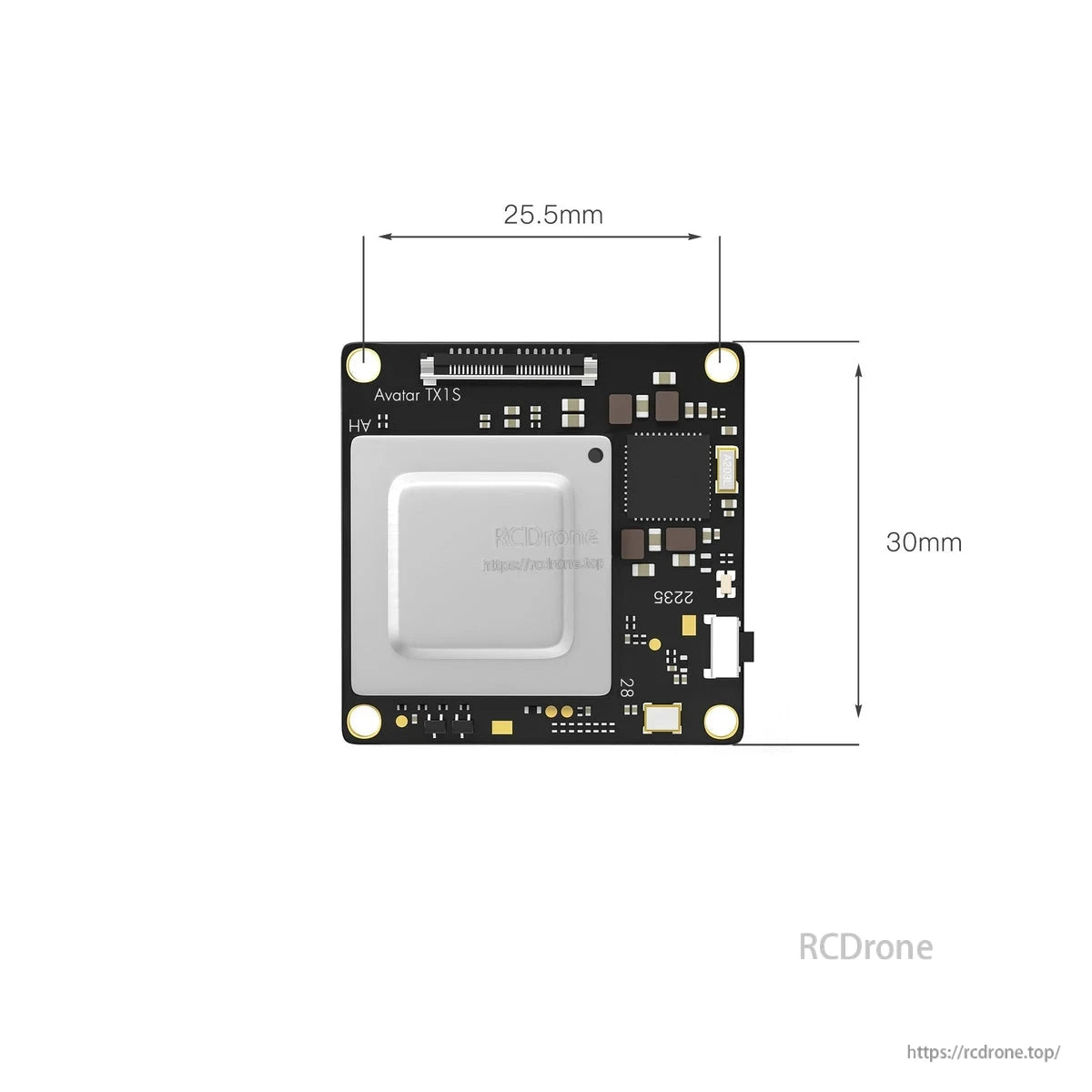 Walksnail Avatar HD Mini 1S VTX, Walksnail Avatar TX1S HD mini 1S VTX board with 25.5 mm width and 30 mm height dimensions