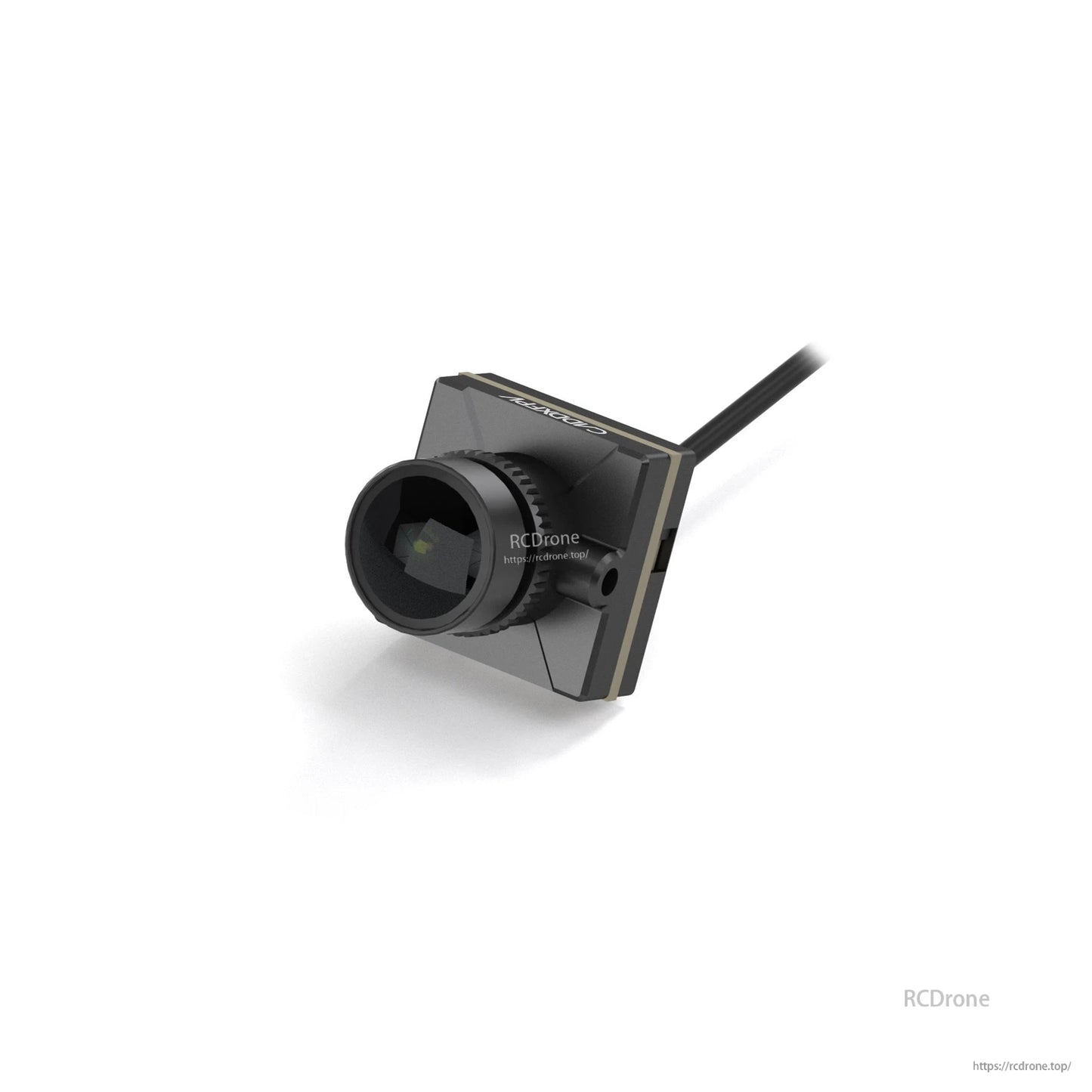 Angled close-up of the nano FPV camera lens and front housing detail