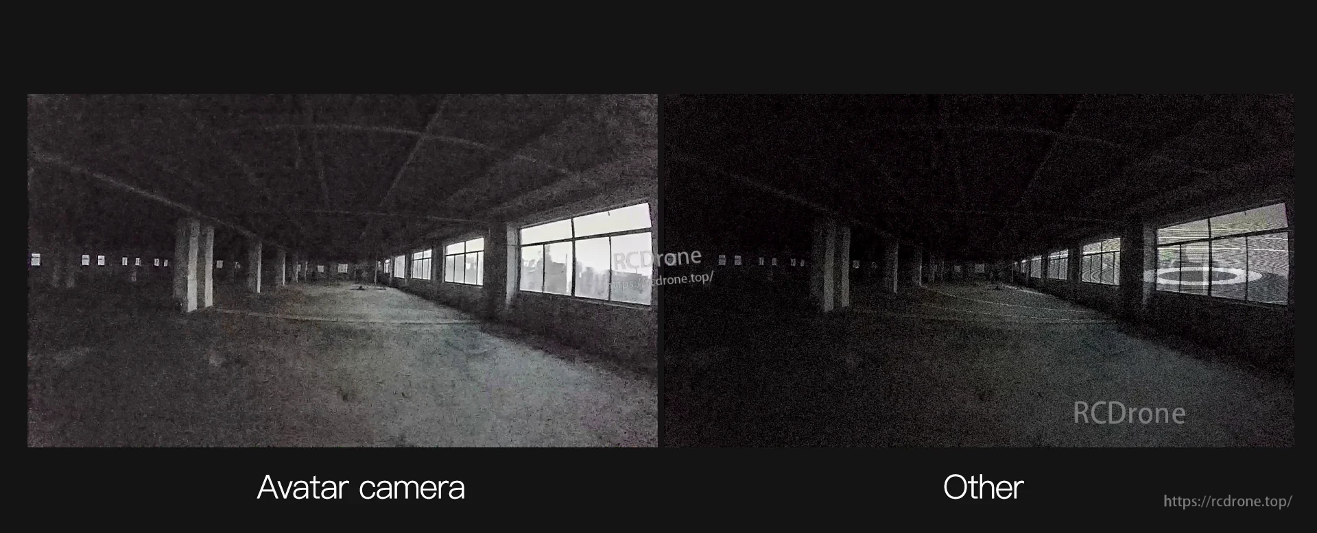 Low-light comparison: Avatar camera versus other camera inside a dark warehouse