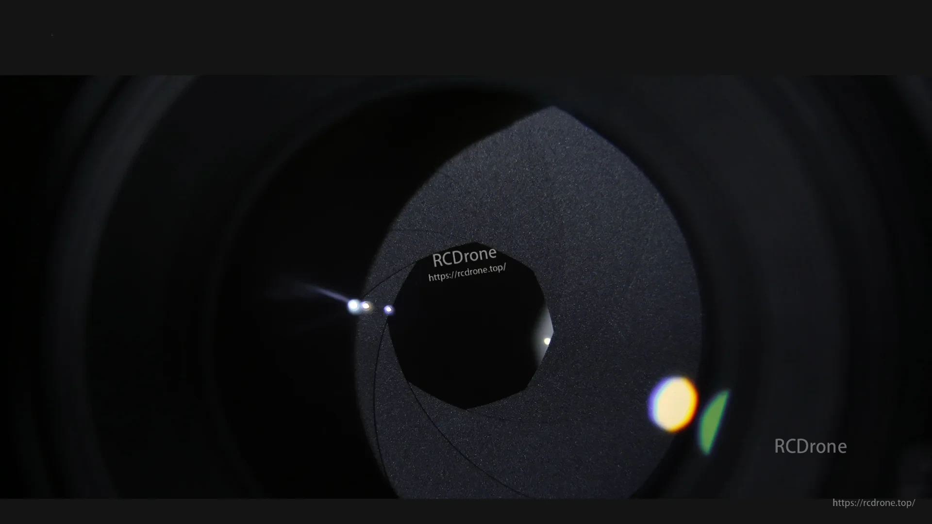 Macro view of the camera lens aperture and internal optics detail