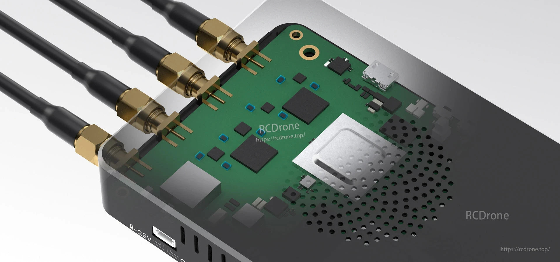 Walksnail Avatar Repeater, HD FPV video transmission range extender with 5.2G/5.8G antennas and 9-26V power supply.