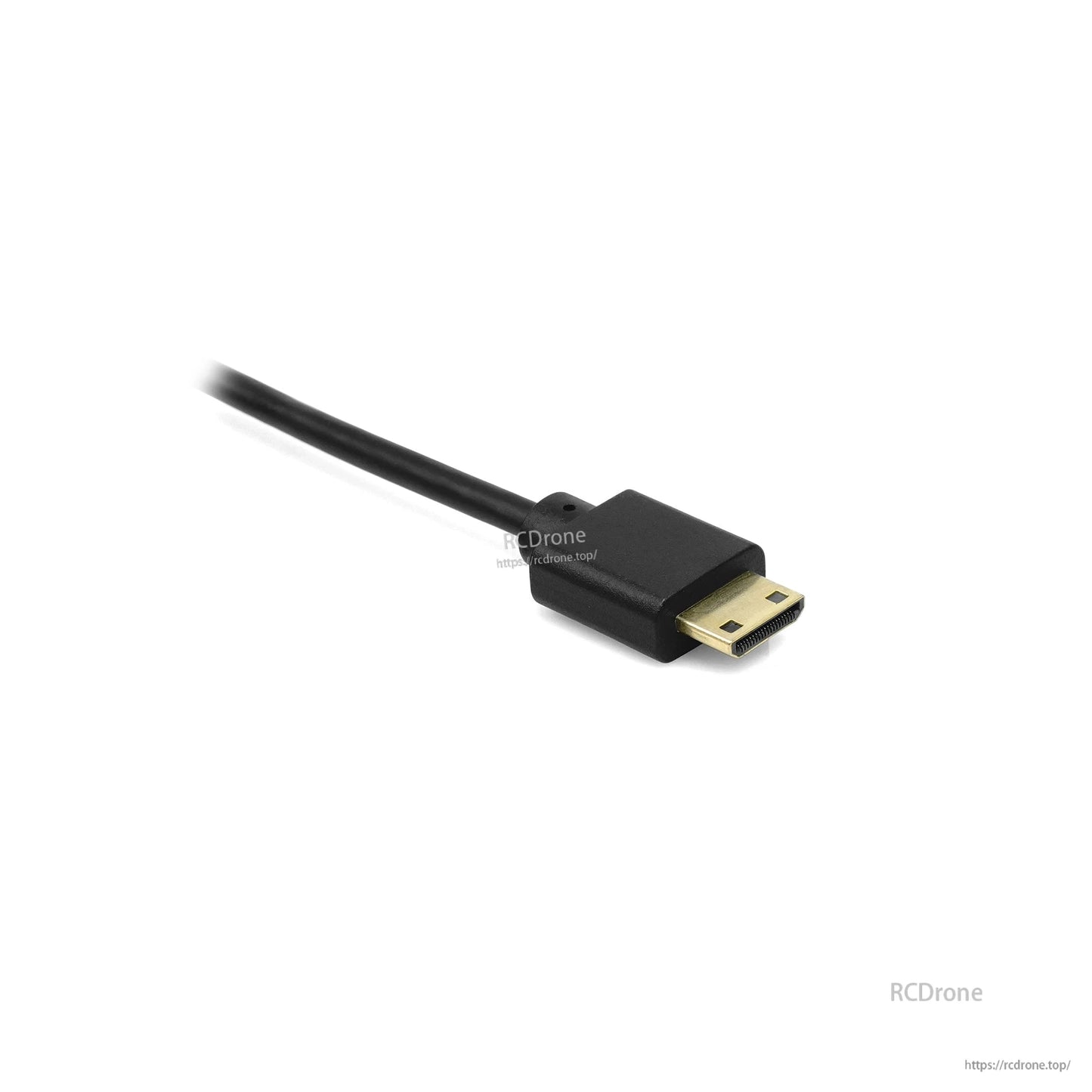 Walksnail mini HDMI connector close-up on black cable, showing molded plug housing and gold contacts