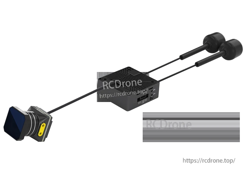 Walksnail Moonlight FPV camera and recorder module with dual antennas and connecting cable