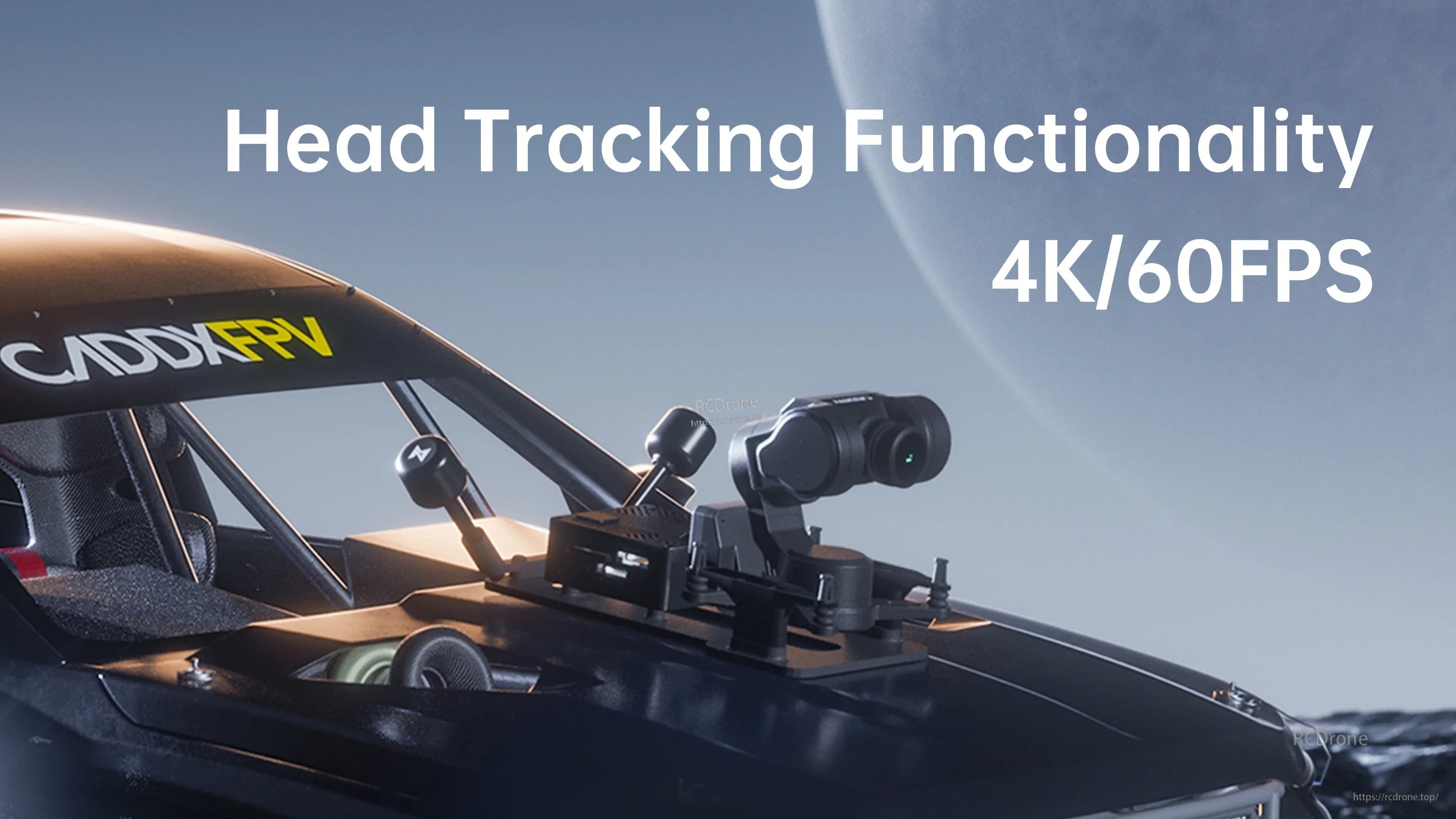 Walksnail Moonlight Kit with GM3 gimbal mounted on an FPV RC car, highlighting 4K/60FPS head tracking
