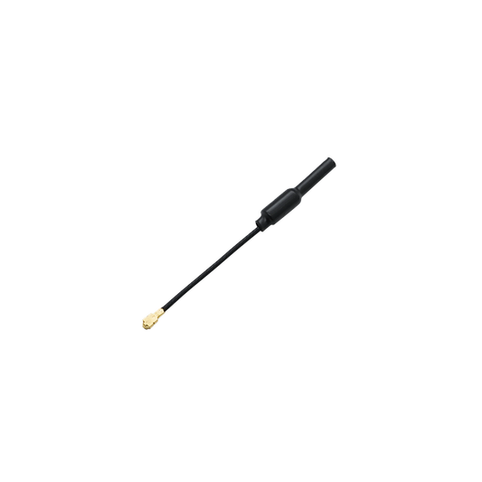 Walksnail Mini 1S Lite Antenna with coax lead and micro RF connector, black housing on dark background