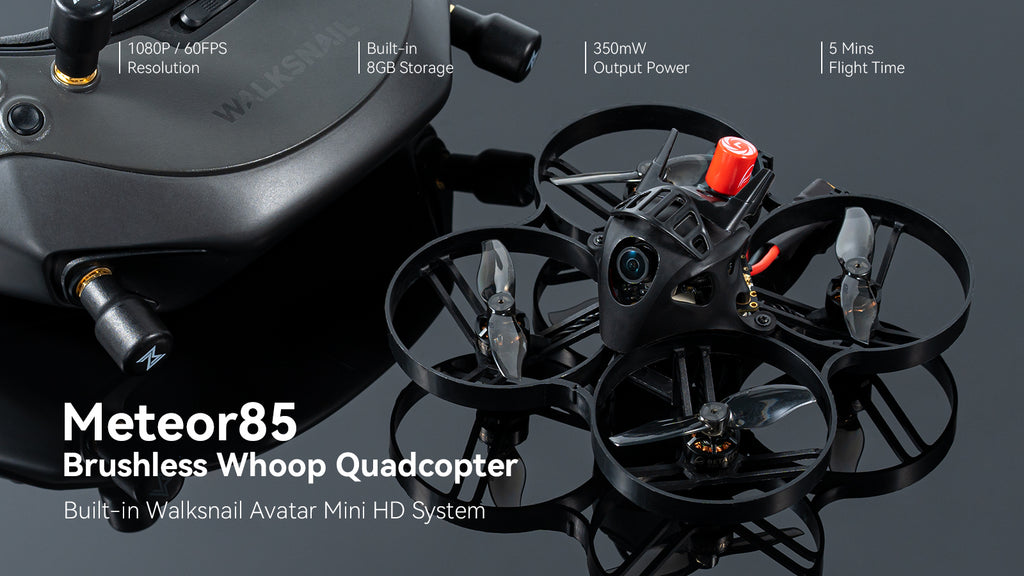 BETAFPV Meteor85 Brushless Whoop Quadcopter (2S HD Digital VTX) FPV Drone 12 Built-in 350mW 5 Mins Resolution 8GB Storage Output Power Flight Time Met