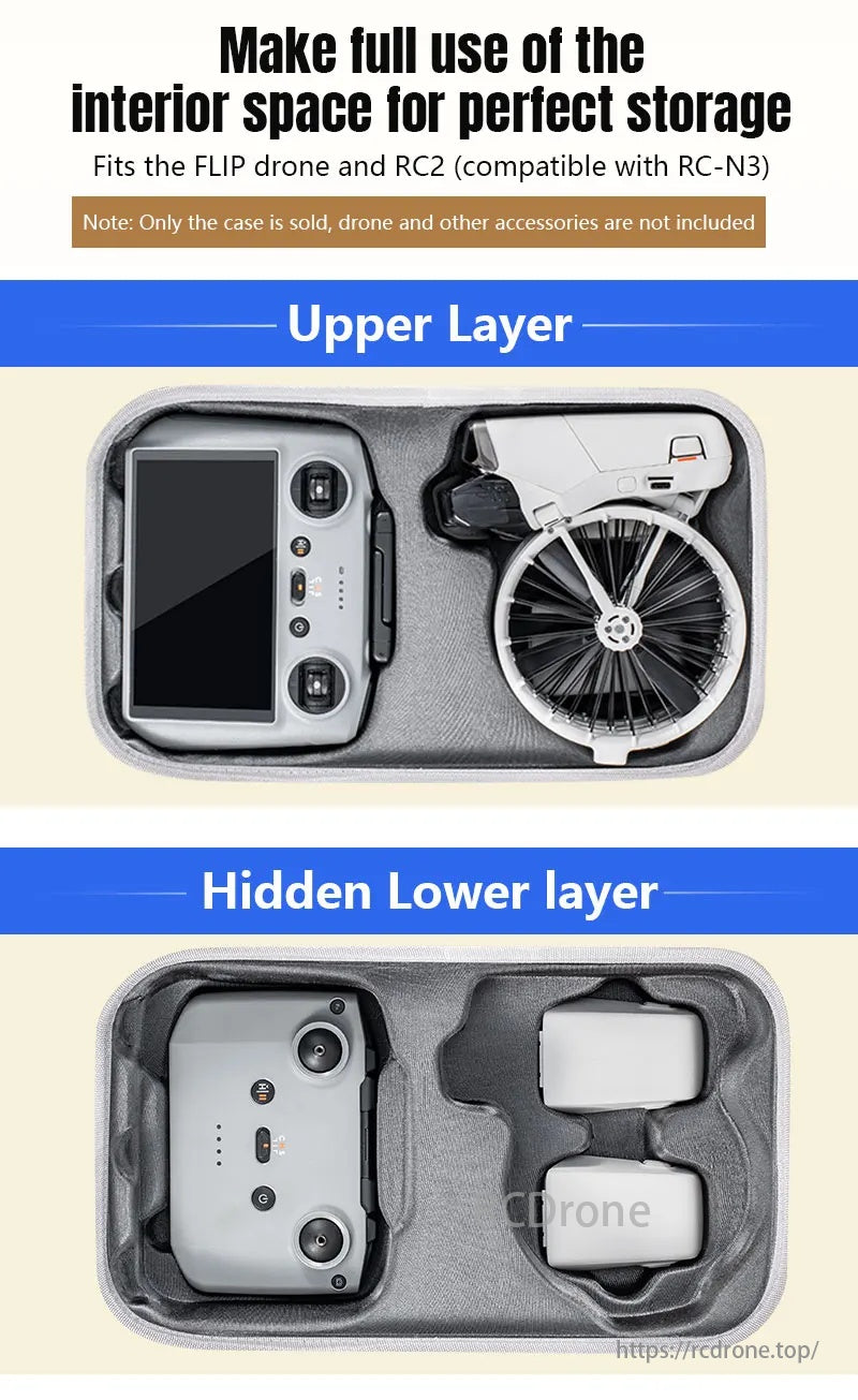 Waterproof Portable Handheld Drone Bag, Compact case optimizes interior space for storing FLIP drone and RC2, compatible with RC-N3. Sold as case only.