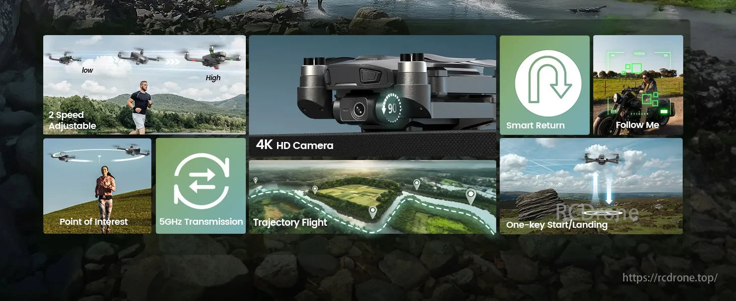 WeFone WF30 GPS Drone, Drone features include 4K camera, smart return, follow me, and trajectory flight.