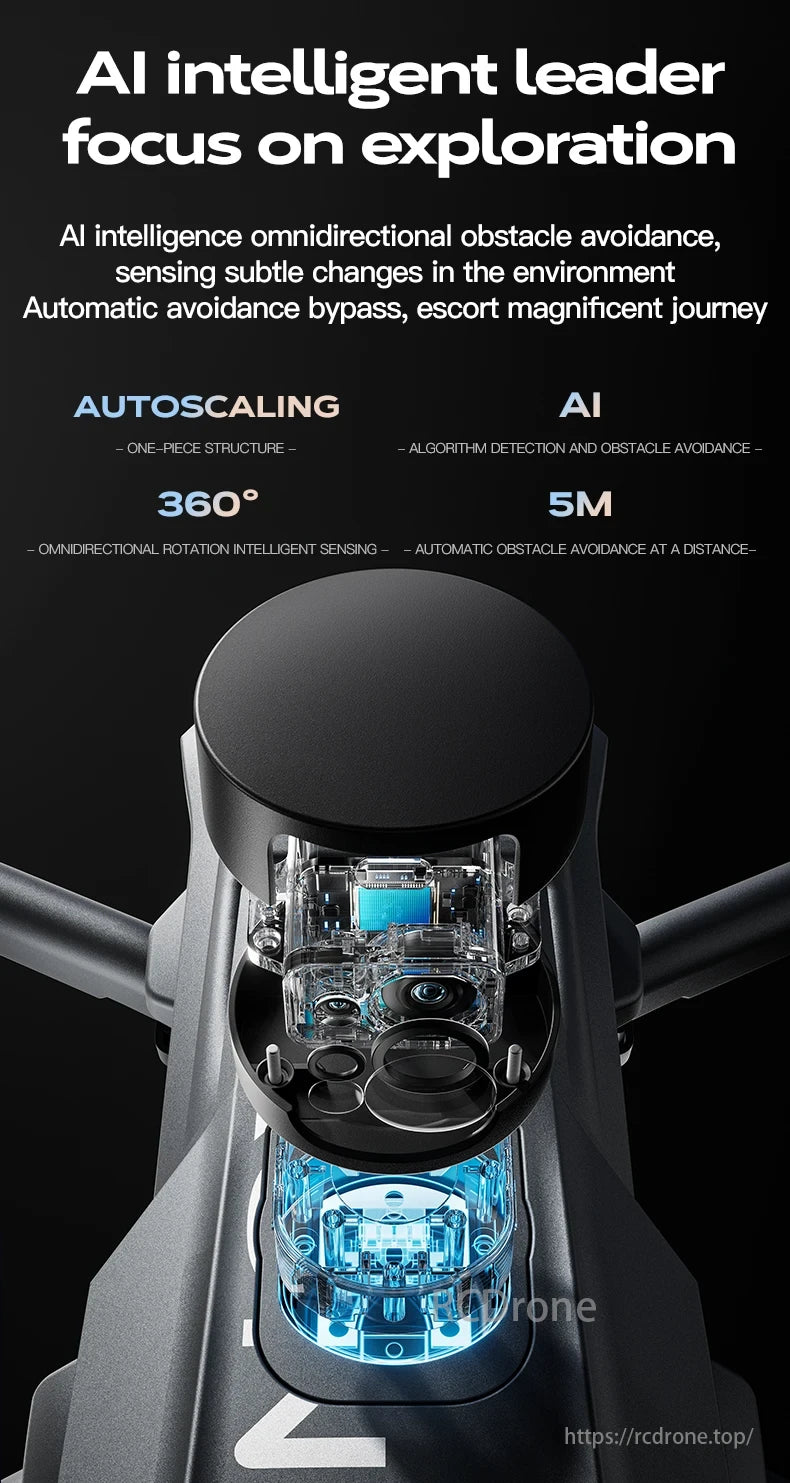 Wing 6 Drone, AI-powered drone with omnidirectional obstacle avoidance, automatic bypass, 360° sensing, and 5-meter distance-based obstacle avoidance.