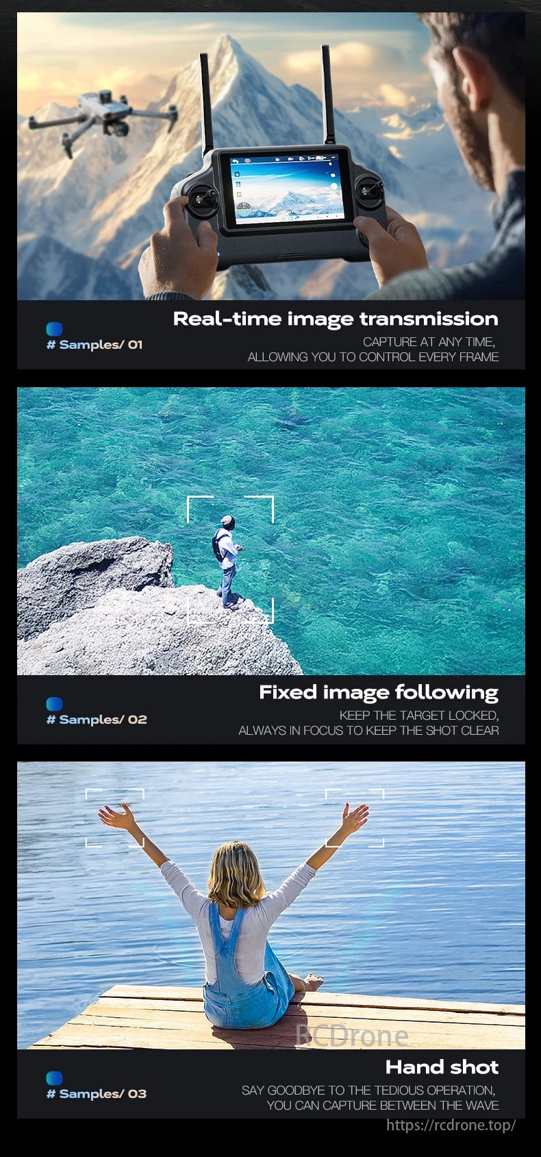 Wing 6 Drone, Real-time transmission, fixed image following, and hand shot for effortless wave capturing ensure stable, focused target tracking with every frame.